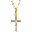 14kt Yellow Pendant Complete with Stone TAPERED BAGUETTE 03.00X01.50 MM CUBIC ZIRCONIA Polished CROSS W/CZ BAGU.&15" CHAIN