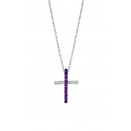 Picture of Pink sapphire & diamond cross necklace