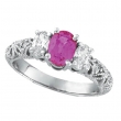 Pink Sapphire Three Stone Diamond Engagement Ring