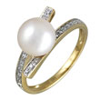 14K Yellow Gold Fresh Water Pearl With Diamonds Ring