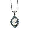 Sterling Silver Blue Crystal Cameo Pendant w/ 16 Chain
