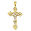 14k Two-tone INRI Fleur de lis Crucifix Pendant