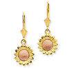 14k Two-tone Polished Sunflower Dangle Leverback Earrings