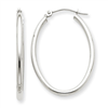 14k White Gold Polished 2mm Oval Tube Hoop Earrings