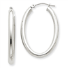14k White Gold Polished 3mm Oval Tube Hoop Earrings