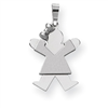 14k White Gold Small Girl with Bow on Left Engraveable Charm