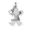 14k White Gold Puffed Girl with Bow on Left Engraveable Charm