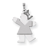 14k White Gold Medium Girl with Bow on Right Engraveable Charm