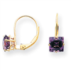 14k 6mm Princess Cut Amethyst leverback earring