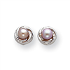 14k White Gold Pink Cultured Pearl with Wreath Earrings