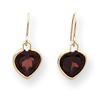 14k Garnet Heart Dangle Earrings