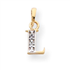 14k & Rhodium Polished .01ct Diamond Initial L Charm