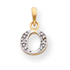 14k & Rhodium Polished .01ct Diamond Initial O Charm