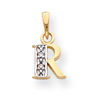 14k & Rhodium Polished .01ct Diamond Initial R Charm