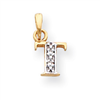 14k & Rhodium Polished .01ct Diamond Initial T Charm