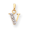 14k & Rhodium Polished .01ct Diamond Initial V Charm