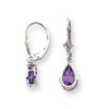 14k White Gold 8x5mm Pear Amethyst leverback earring
