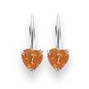 14k White Gold 5mm Heart Citrine earring