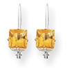 14k White Gold 5mm Princess Cut Citrine leverback earring