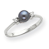 14k White Gold 5mm Black Pearl AA Diamond Ring