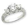 14k White Gold AA Diamond three stone ring