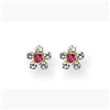 14K Clear & Rose Crystal Flower Earrings