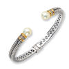 SS/14ky Diamond and 10x8mm White FW Cultured Pearl Cuff Bracelet