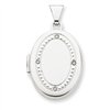 14K White Gold 21mm Oval Rhodium Diamond with Texture Locket