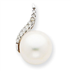 14K White Gold Diamond and Cultured Pearl Pendant