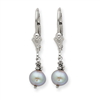14K White Gold Grey Cultured Pearl Leverback Earrings