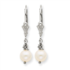 14K White Gold Cultured Pearl Leverback Earrings