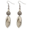 Silver-tone Grey Twisted White Wood Aster Dangle Earrings