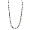 Grey White Wood Aster & Acrylic Beads Satin Ribbon Necklace