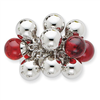 Sterling Silver and Red Glass Beads Ring