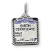 Sterling Silver Blue Birth Certificate Charm