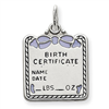 Sterling Silver Blue Birth Certificate Charm