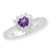 Sterling Silver Amethyst and CZ Heart Ring