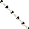 Sterling Silver 7inch Fancy Polished Heart Onyx Bracelet
