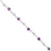 Sterling Silver 7inch Polished Amethyst Beaded Bracelet