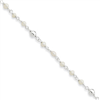 Sterling Silver Polished Freshwater Cultured Pearl & Heart Anklet
