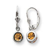 Sterling Silver 6mm Round Citrine Leverback Earrings