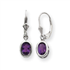 Sterling Silver 6x4mm Oval Amethyst Leverback Earrings