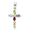Sterling Silver Multi-Color CZ Cross Pendant