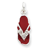 Sterling Silver CZ and Red Enameled Flip Flop Charm