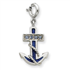Sterling Silver Blue Enameled Anchor w/Crystals Charm