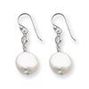 Sterling Silver White Biwa Coin Cultured Pearl and CZ Earrings