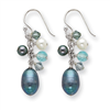 Sterling Silver Blue Crystals/Peacock & White Cultured Pearl Earrings