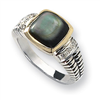 Sterling Silver w/14k Diamond & Black Mother of Pearl Ring