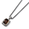 Sterling Silver/14ky Smokey Quartz Antiqued 18in Pendant