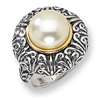 Sterling Silver/14ky 12mm White FW Cultured Pearl Ring